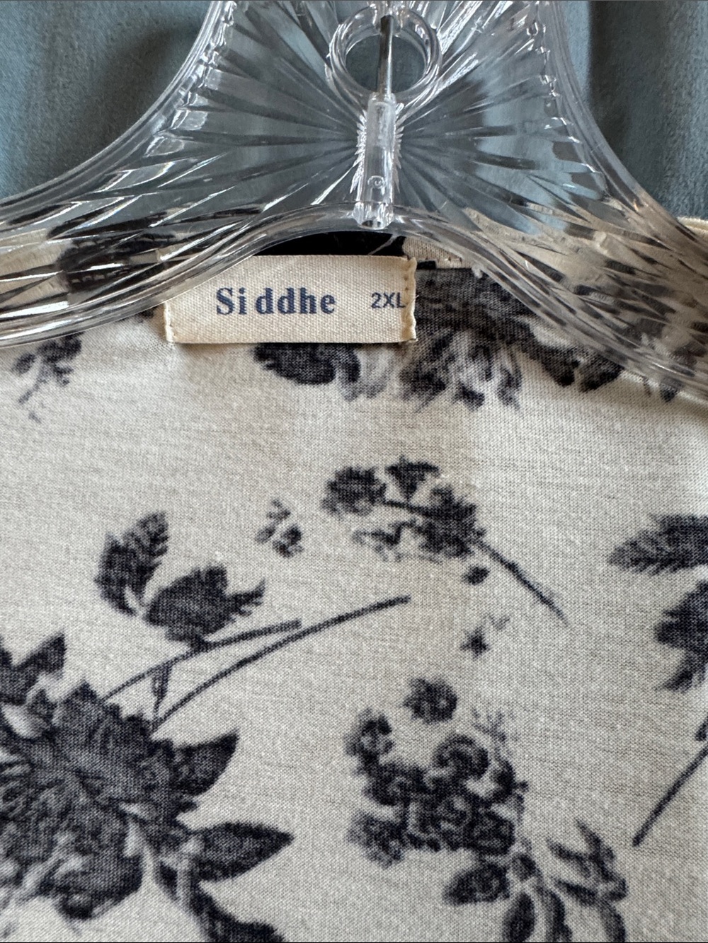 Cream Short Sleeve Scoop Neck Tee with Black Floral Print - Picture 2 of 3